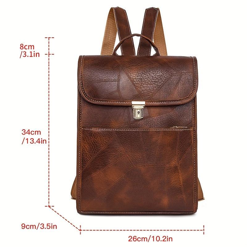 Vintage Style Flap Backpack PU Leather Schoolbag Top Handle Daypack
