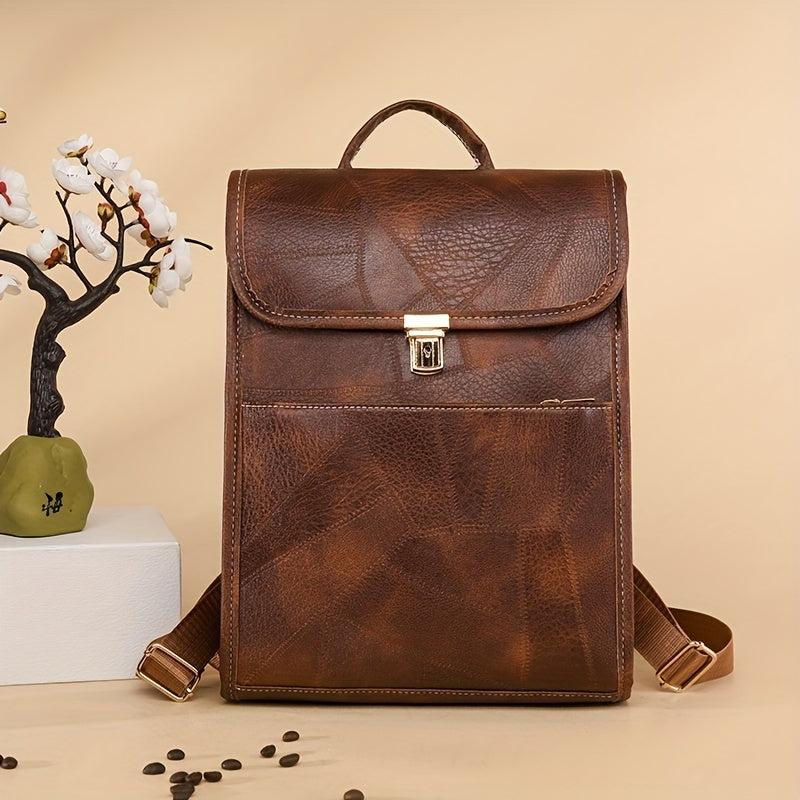 Vintage Style Flap Backpack PU Leather Schoolbag Top Handle Daypack