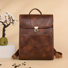 Vintage Style Flap Backpack PU Leather Schoolbag Top Handle Daypack