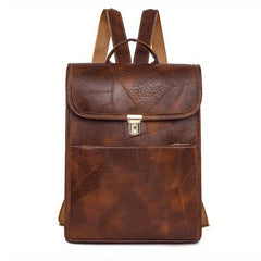 Vintage Style Flap Backpack PU Leather Schoolbag Top Handle Daypack