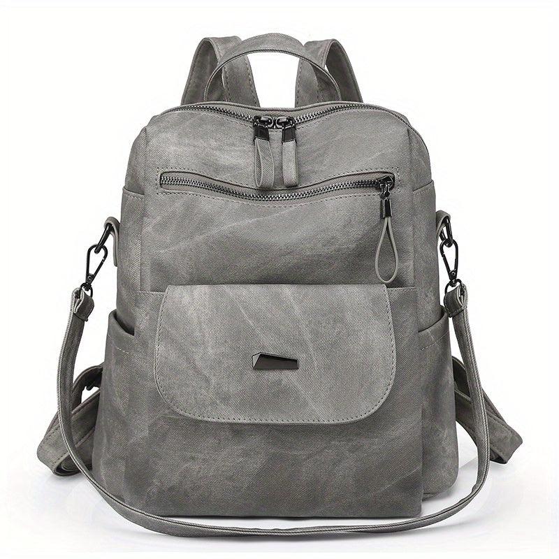 Large Capacity PU Leather Backpack for School Travel Commute