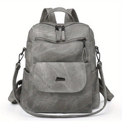 Large Capacity PU Leather Backpack for School Travel Commute