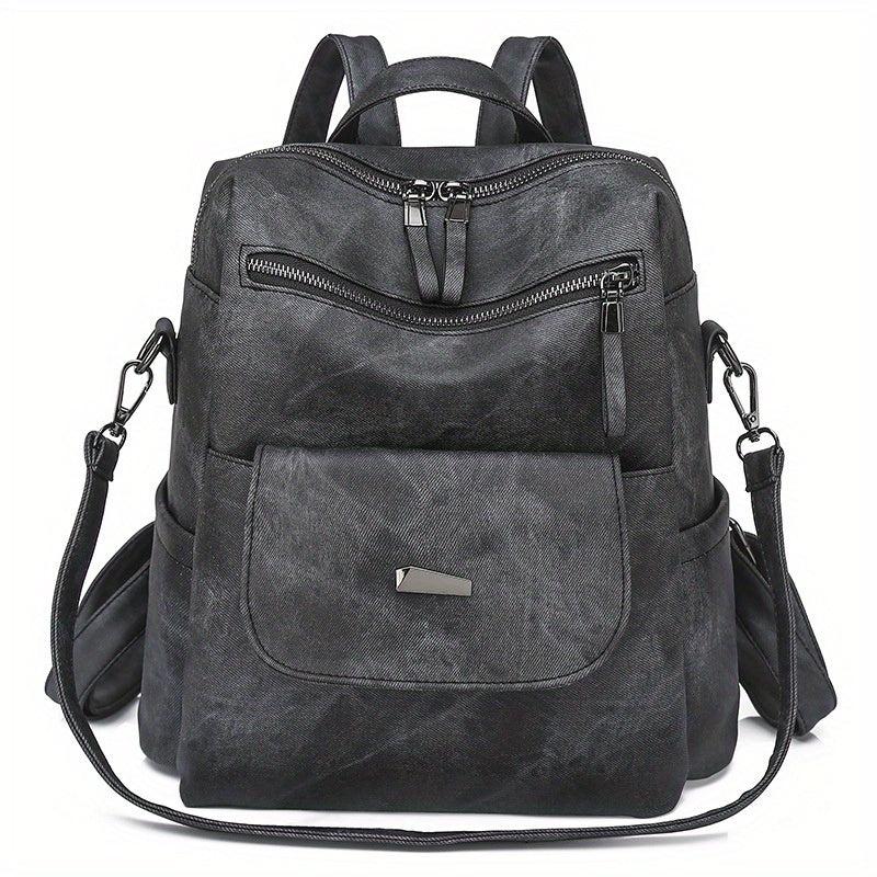 Large Capacity PU Leather Backpack for School Travel Commute