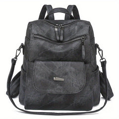 Large Capacity PU Leather Backpack for School Travel Commute