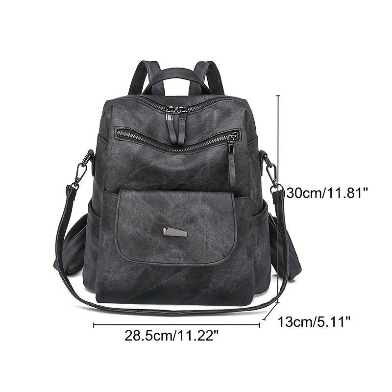 Large Capacity PU Leather Backpack for School Travel Commute