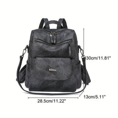 Large Capacity PU Leather Backpack for School Travel Commute