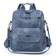 Large Capacity PU Leather Backpack for School Travel Commute