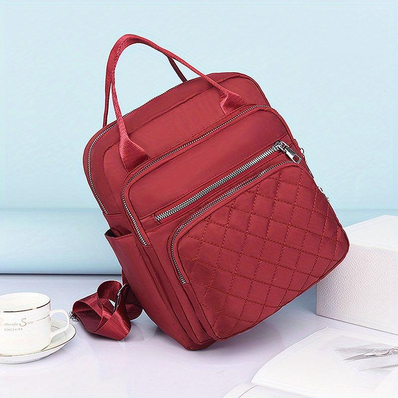 Argyle Quilted Tote Travel Backpack Oxford Cloth Daypack Top Handle