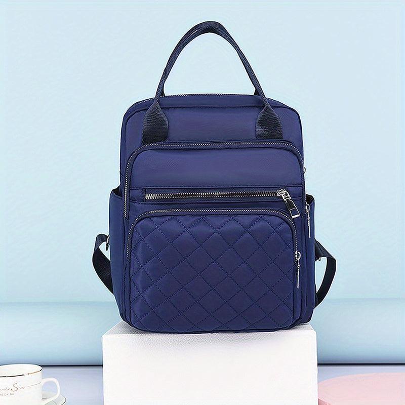 Argyle Quilted Tote Travel Backpack Oxford Cloth Daypack Top Handle