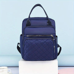 Argyle Quilted Tote Travel Backpack Oxford Cloth Daypack Top Handle