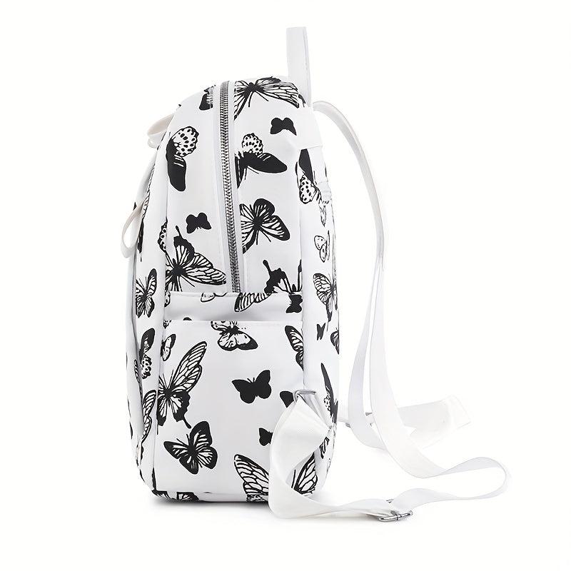 Butterfly Cow Leaves Pattern Backpack Stylish Zipper School Bag