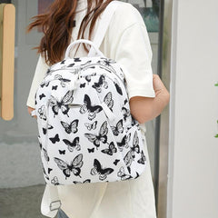 Butterfly Cow Leaves Pattern Backpack Stylish Zipper School Bag