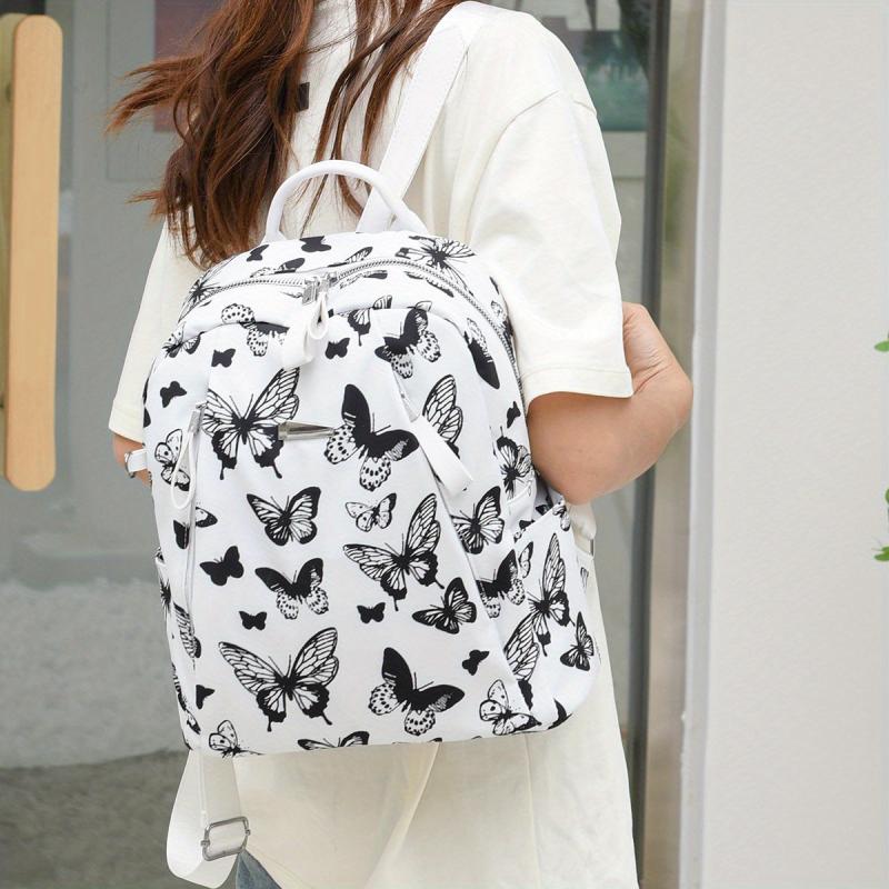 Butterfly Cow Leaves Pattern Backpack Stylish Zipper School Bag