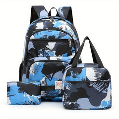 3pcs Brush Pattern Backpack Set Casual Student Bookbag