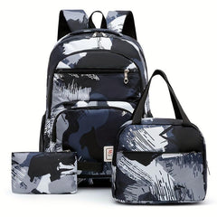 3pcs Brush Pattern Backpack Set Casual Student Bookbag