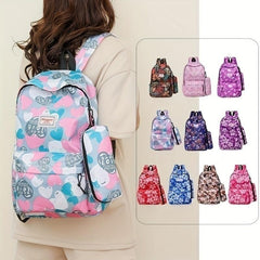 Pattern Backpack With Long Pencil Box Lightweight School Bags