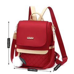 Quilted Flap Backpack Purse Nylon Travel Shoulder Bag Pompom Decor