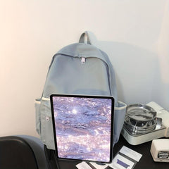 Casual Minimalist Preppy Backpack Large Capacity School Bag Zipper Storage