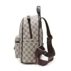 Geometric Pattern Zipper Backpack with Fuzzy Ball Decor