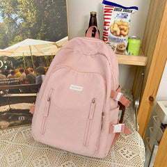 Minimalist Solid Zipper Backpack Large Capacity Preppy School Bag