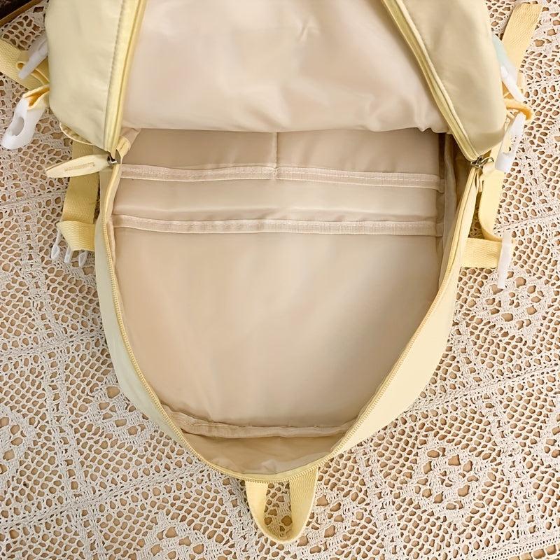 Minimalist Solid Zipper Backpack Large Capacity Preppy School Bag