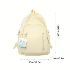 Minimalist Solid Zipper Backpack Large Capacity Preppy School Bag