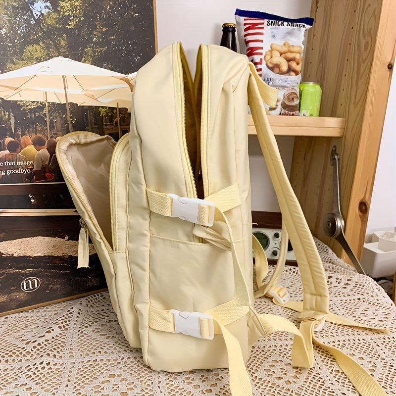 Minimalist Solid Zipper Backpack Large Capacity Preppy School Bag