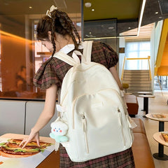 Minimalist Solid Zipper Backpack Large Capacity Preppy School Bag