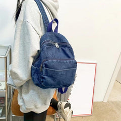 Denim Canvas Backpack Mini Solid School Bag Casual Travel