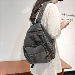 Denim Canvas Backpack Mini Solid School Bag Casual Travel