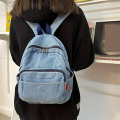 Denim Canvas Backpack Mini Solid School Bag Casual Travel