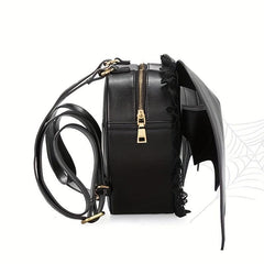 Devil Bat Shaped Backpack Halloween Lace Shoulder Bag Gothic PU Leather
