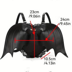 Devil Bat Shaped Backpack Halloween Lace Shoulder Bag Gothic PU Leather