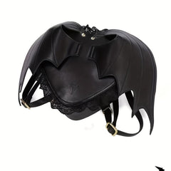 Devil Bat Shaped Backpack Halloween Lace Shoulder Bag Gothic PU Leather