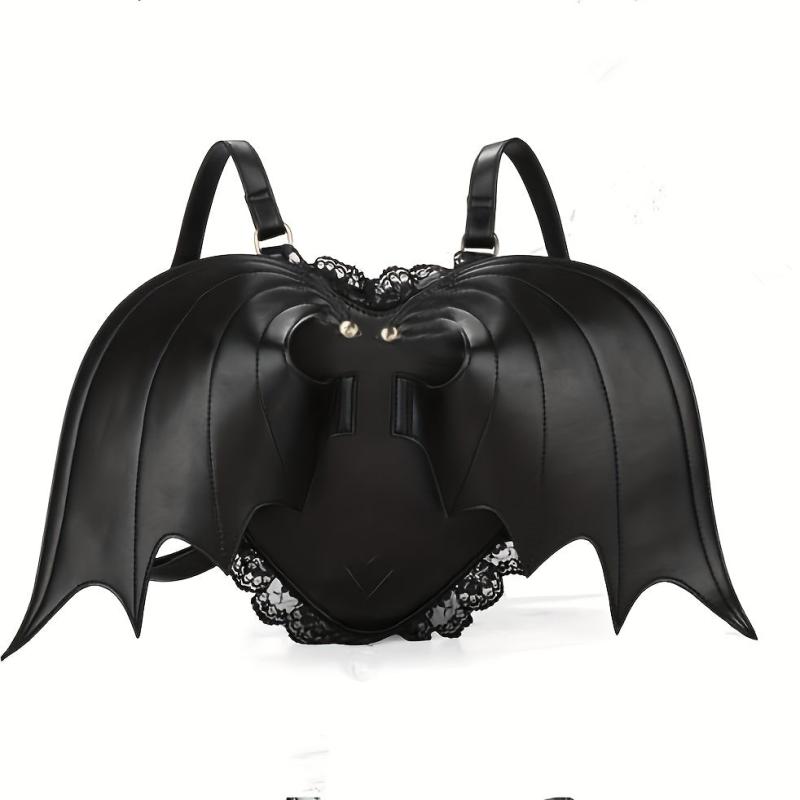 Devil Bat Shaped Backpack Halloween Lace Shoulder Bag Gothic PU Leather