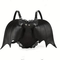 Devil Bat Shaped Backpack Halloween Lace Shoulder Bag Gothic PU Leather