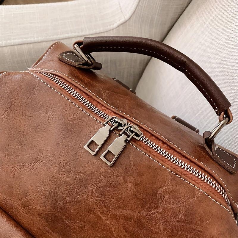 PU Leather Stylish Backpack Soft Top Handle Versatile Travel Knapsack
