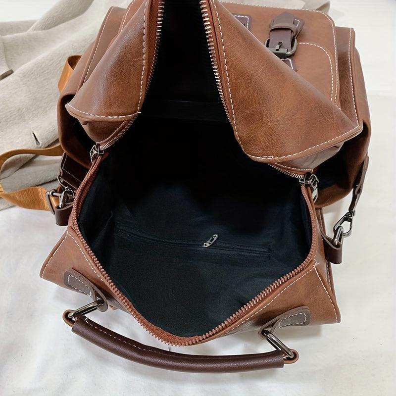 PU Leather Stylish Backpack Soft Top Handle Versatile Travel Knapsack