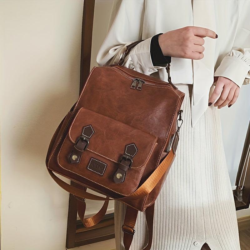 PU Leather Stylish Backpack Soft Top Handle Versatile Travel Knapsack