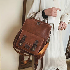 PU Leather Stylish Backpack Soft Top Handle Versatile Travel Knapsack