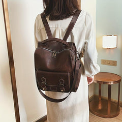 PU Leather Stylish Backpack Soft Top Handle Versatile Travel Knapsack