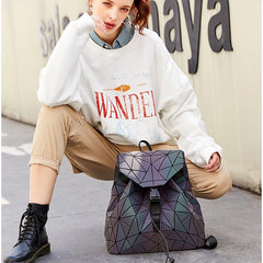 Luminous Women's Drawstring Backpack Reflective Shoulder Bag