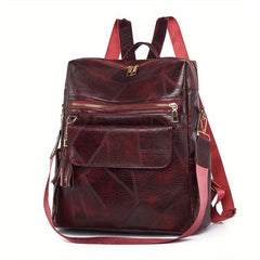 Tassel Decor PU Leather Backpack Large Capacity Waterproof School Bag