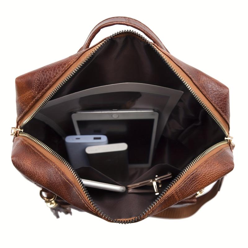 Tassel Decor PU Leather Backpack Large Capacity Waterproof School Bag