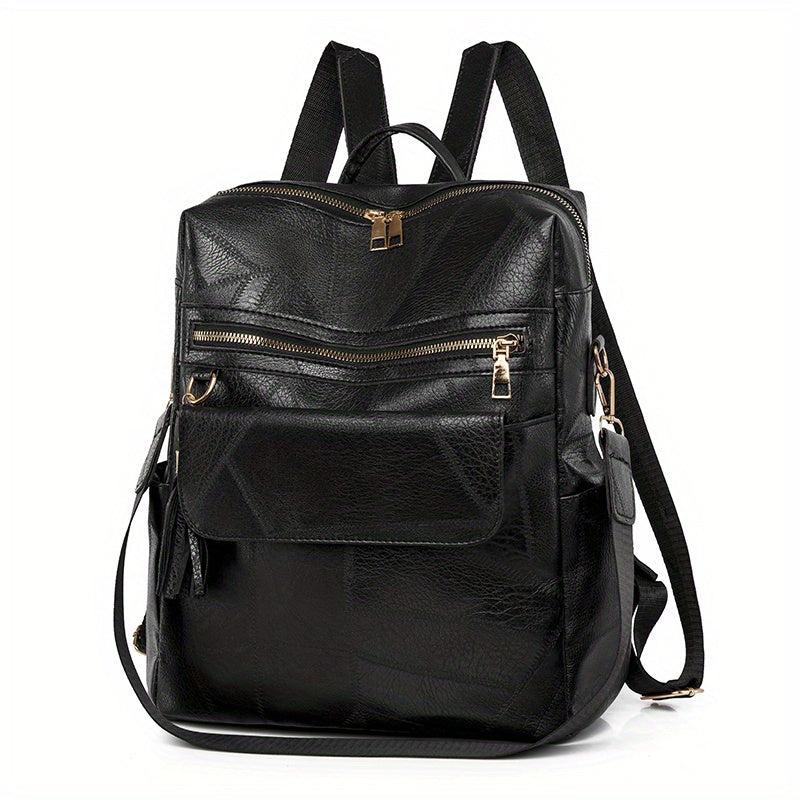 Tassel Decor PU Leather Backpack Large Capacity Waterproof School Bag
