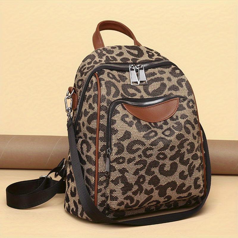 Casual Leopard Pattern Backpack Large Capacity Travel Daypack