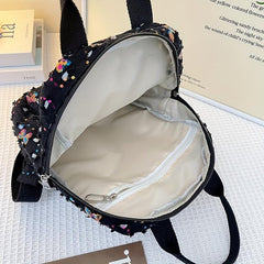 Sequin Decor Mini Canvas Backpack: Versatile Handbag & Purse 23x9x26