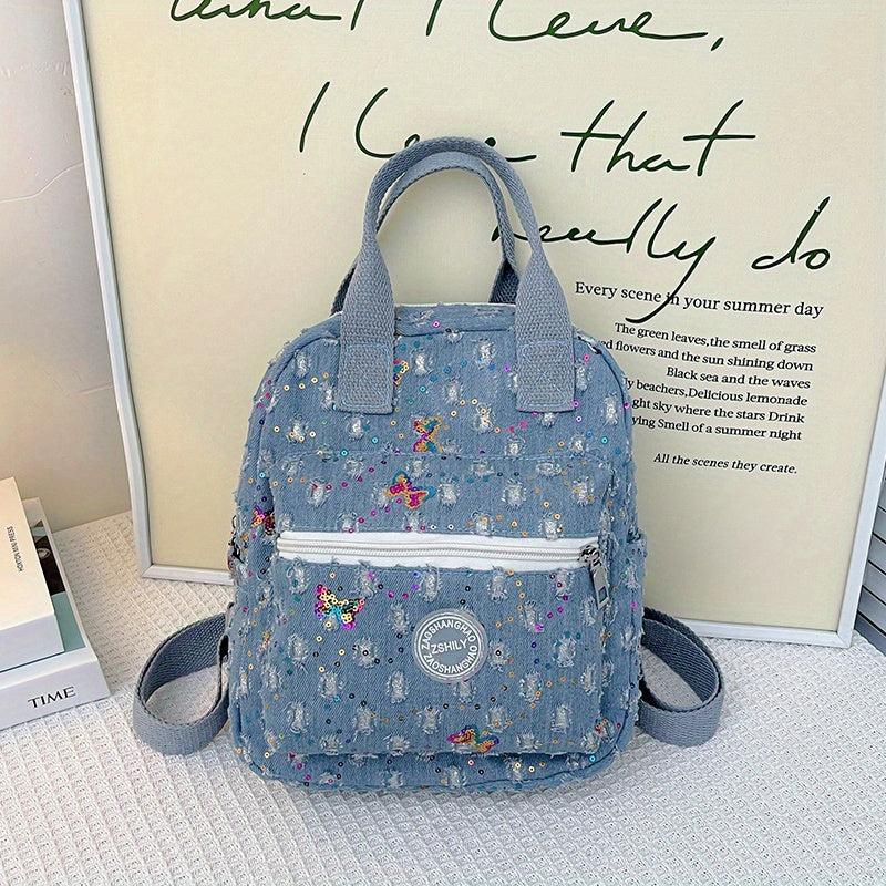 Sequin Decor Mini Canvas Backpack: Versatile Handbag & Purse 23x9x26