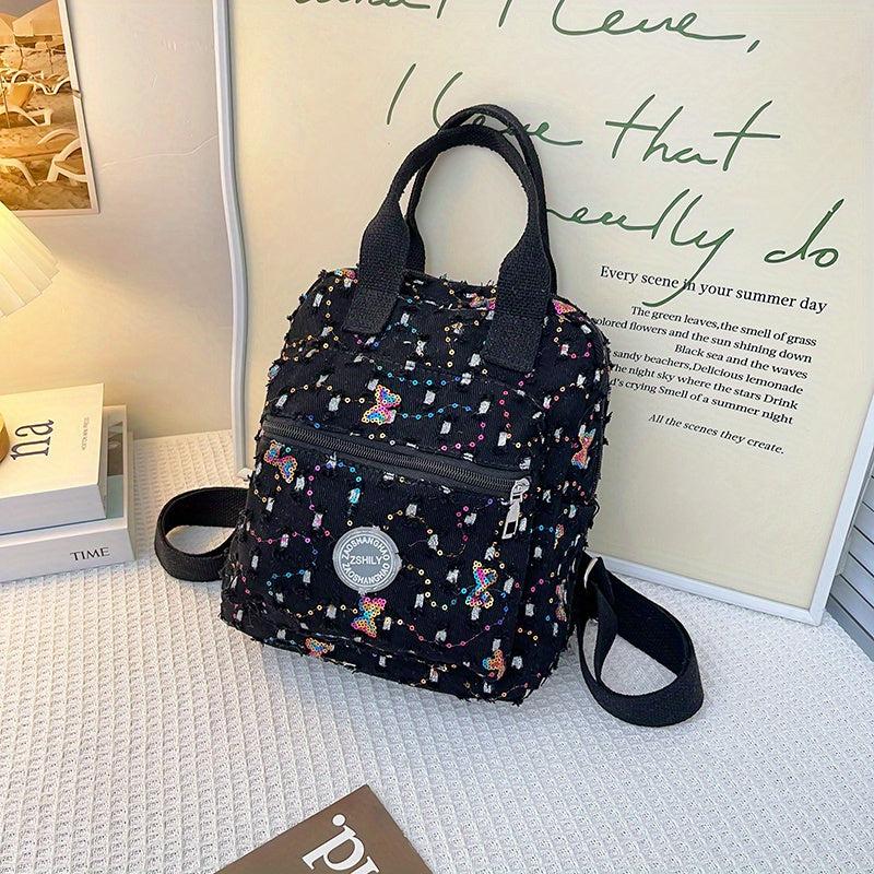 Sequin Decor Mini Canvas Backpack: Versatile Handbag & Purse 23x9x26