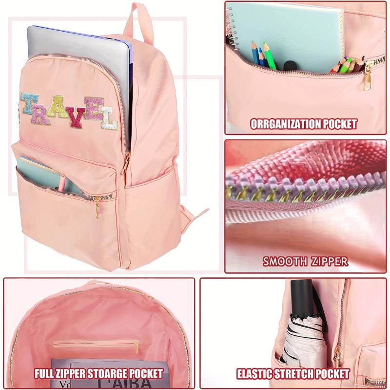 Chenille Letter Travel Backpack For Girls Women School Bag